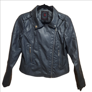 DOLLHOUSE GRAY / GREY FAUX LEATHER MOTO JACKET - SIZE LARGE